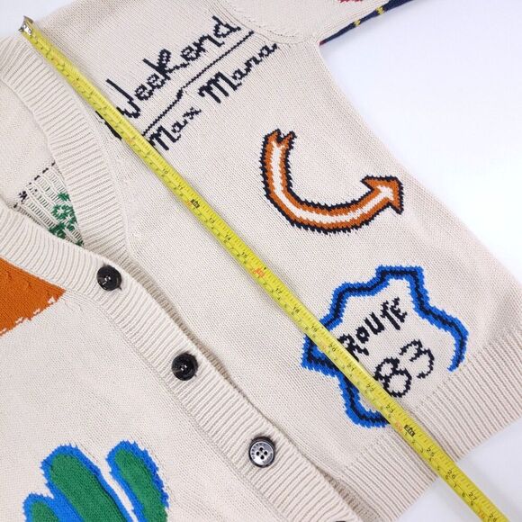 MAXMARA Road Trip Cardigan Intarsia Embroidered Western Boho Novelty Rib Sweater - Picture 5 of 13